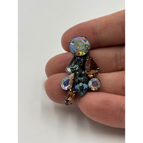 Vintage Weiss Multicolor Rhinestone Clip On Earrings Elegant Cocktail Jewelry - Picture 7 of 11